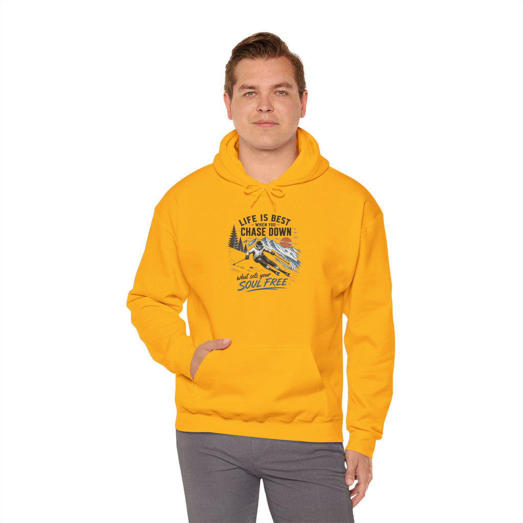 Life Is Chase Down Soul Free Hoodie | Retro Ski Mountain Graphic Sweatshirt