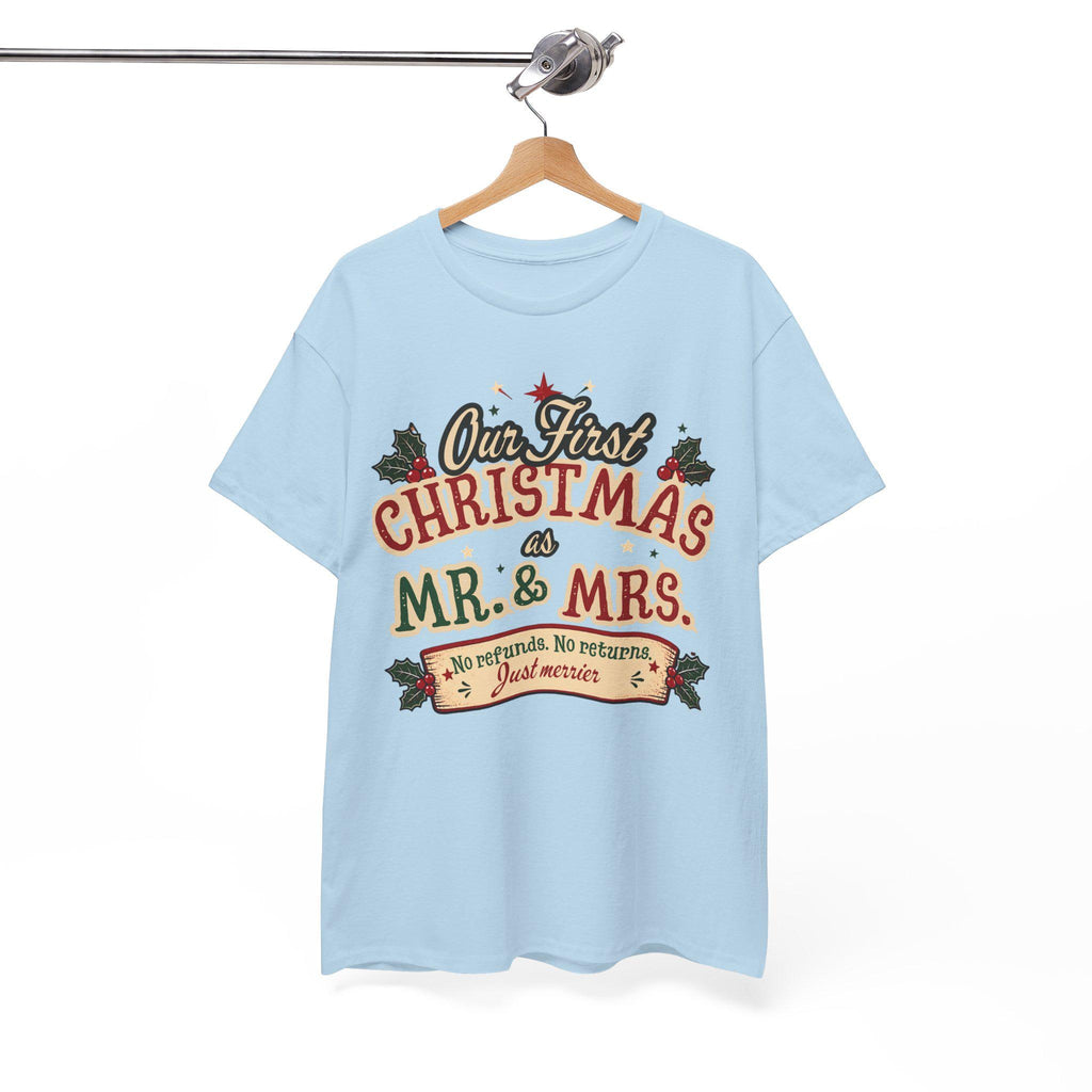 Our First Christmas Mr. & Mrs. T-Shirt | Holiday Couples Tee | Christmas Newlyweds