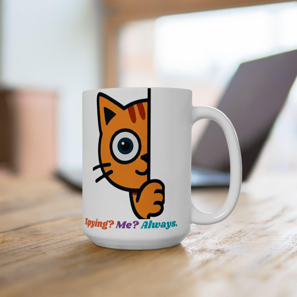 Cat Ceramic Mug, Playful Fox Peek Design, 11oz Coffee Cup