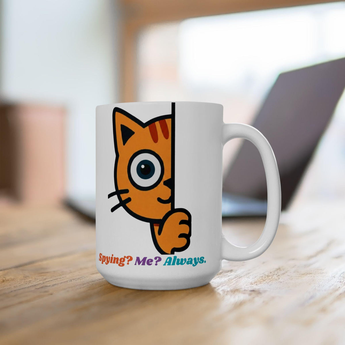 Cat Ceramic Mug, Playful Fox Peek Design, 11oz Coffee Cup