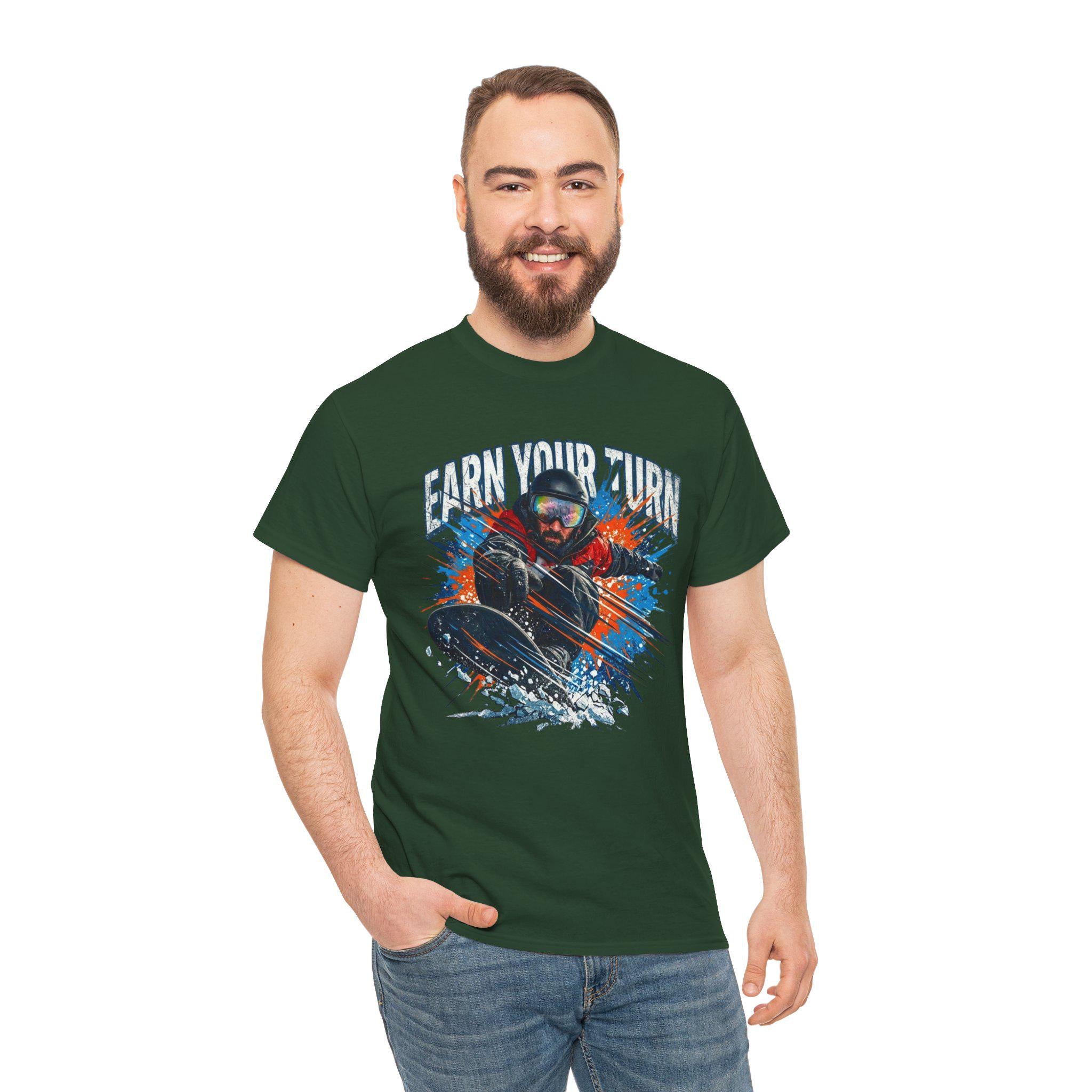 Earn Your Turn Snowboarder graphic tee | Snowboarding shirt, winter sports apparel