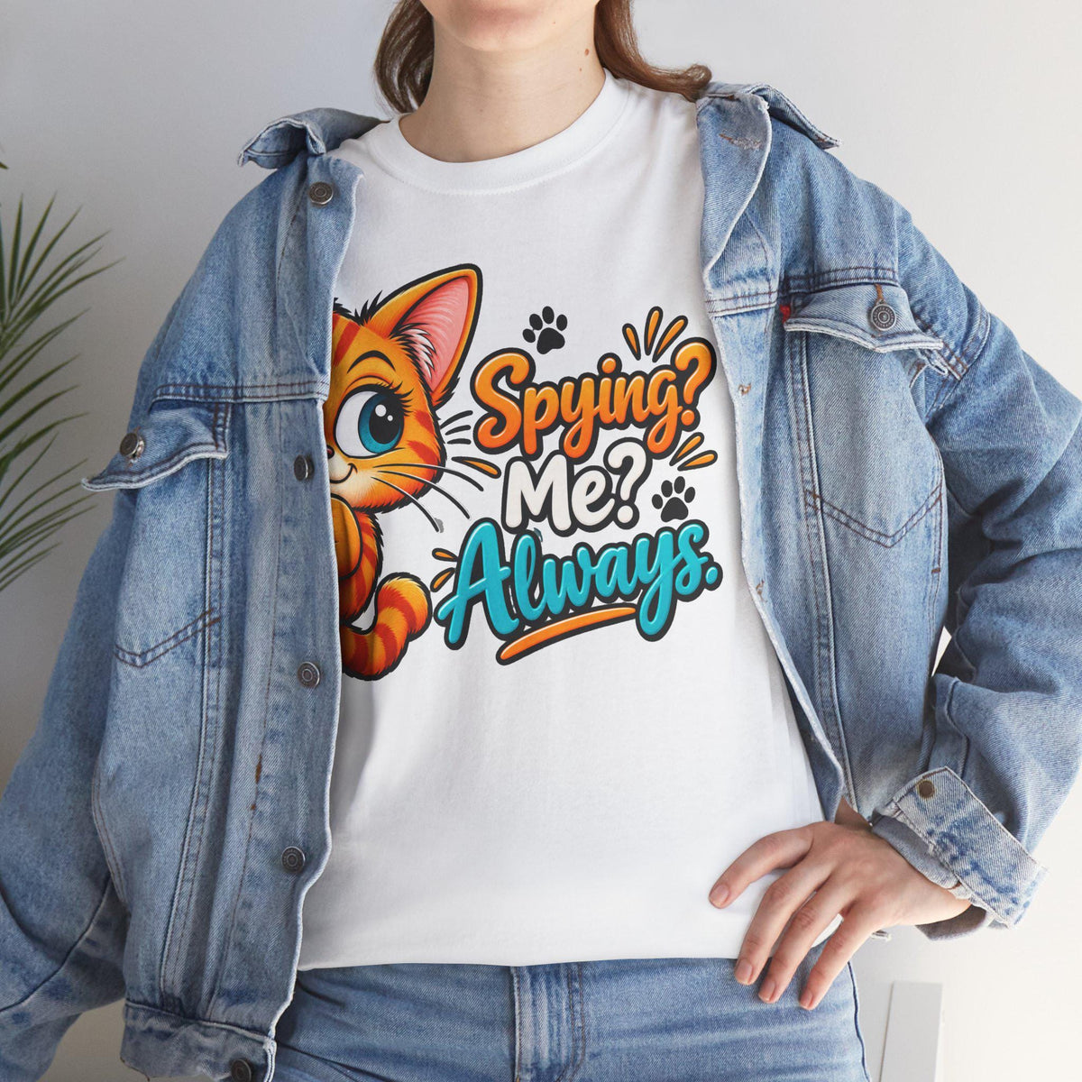 Cat Graphic Tee | Spying Me? Always Cotton T-Shirt