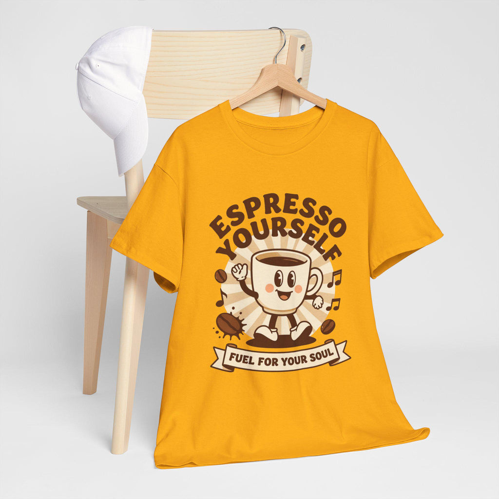 Espresso Yourself mug character T-Shirt | coffee pun tee, fuel for your soul