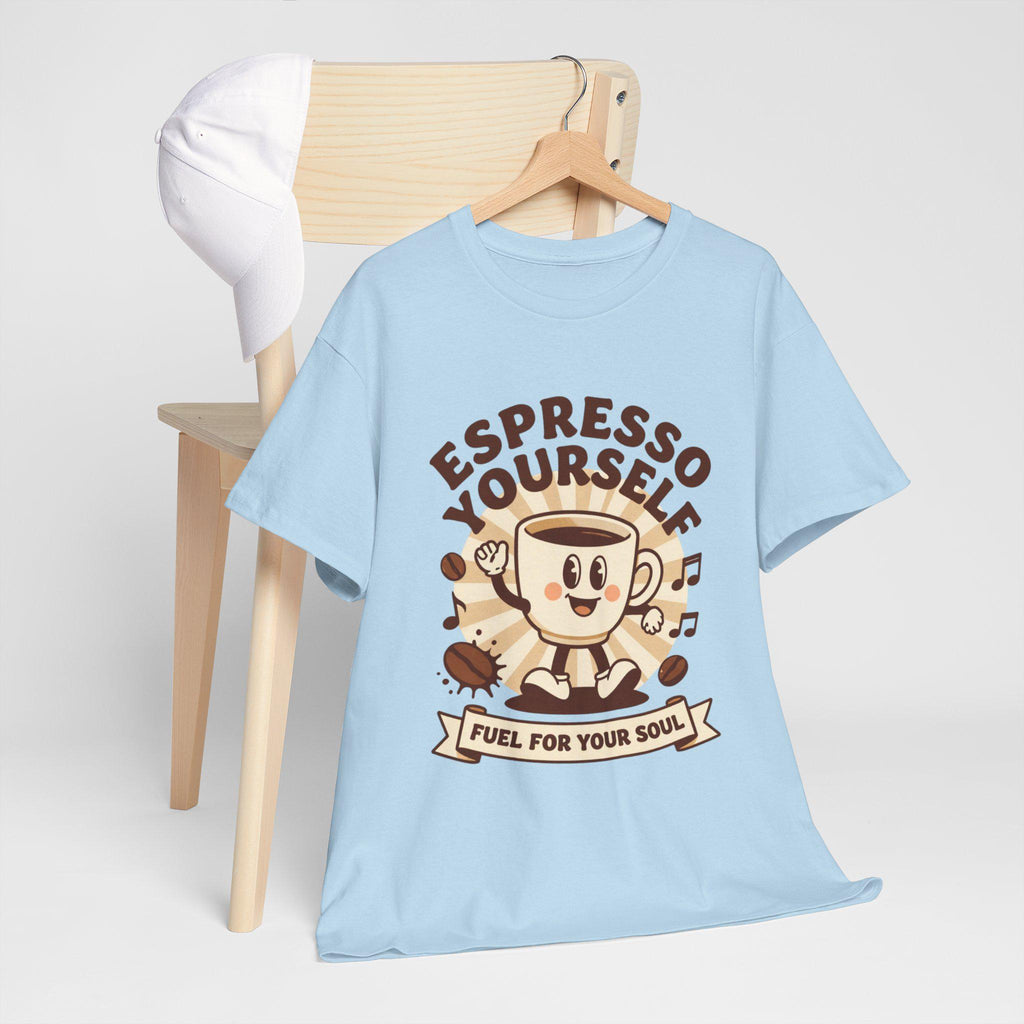 Espresso Yourself mug character T-Shirt | coffee pun tee, fuel for your soul