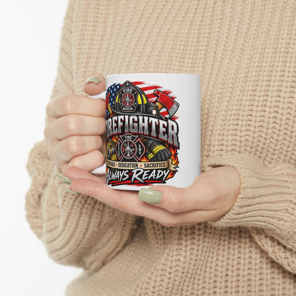 Firefighter Helmet Axes Mug | Courage Dedication Sacrifice Coffee Cup