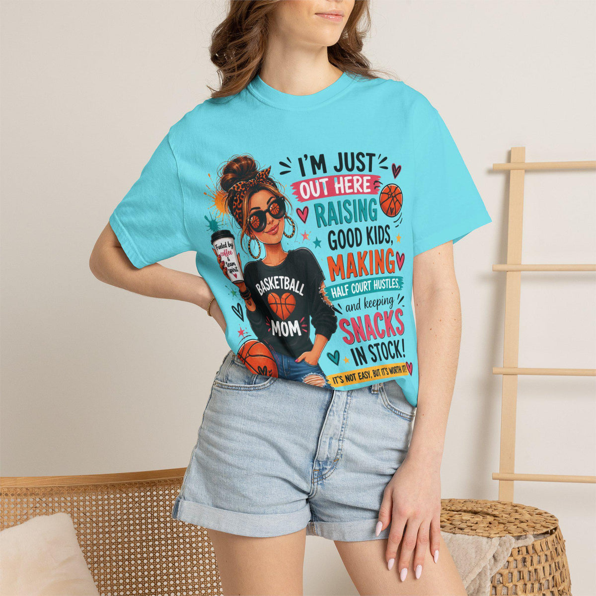 Basketball Mom Graphic Tee, Garment-Dyed Cotton, Relaxed Fit