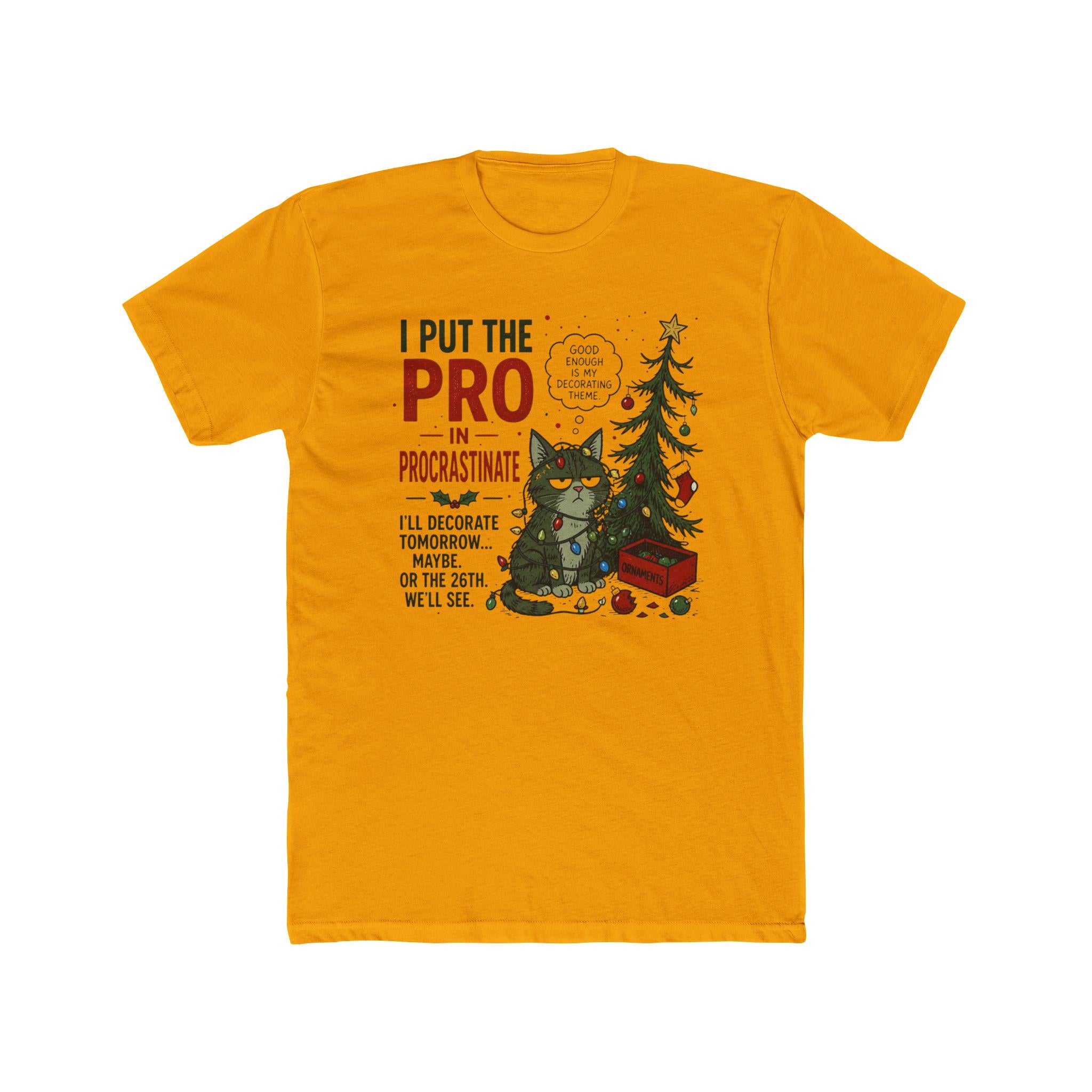 Pro in Procrastinate Cat Tee | Funny Christmas Tree Holiday Shirt