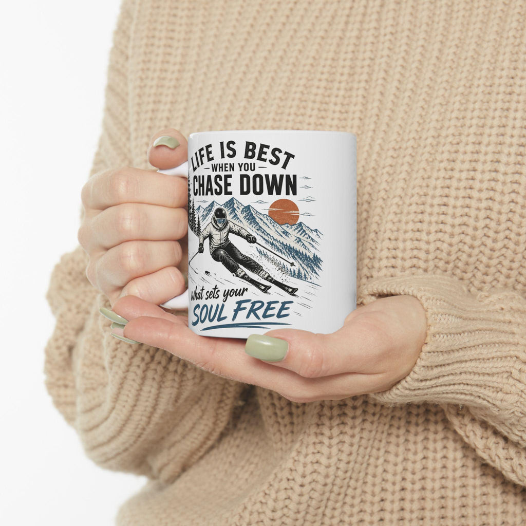 Life Is Better Chasing Snow, Mug | Ski Mountain Cabin Coffee Cup
