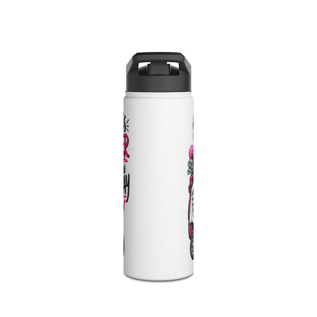 Retro Pink Golf Cart Girl Stainless Steel Water Bottle | Funny Vacation Golf Design