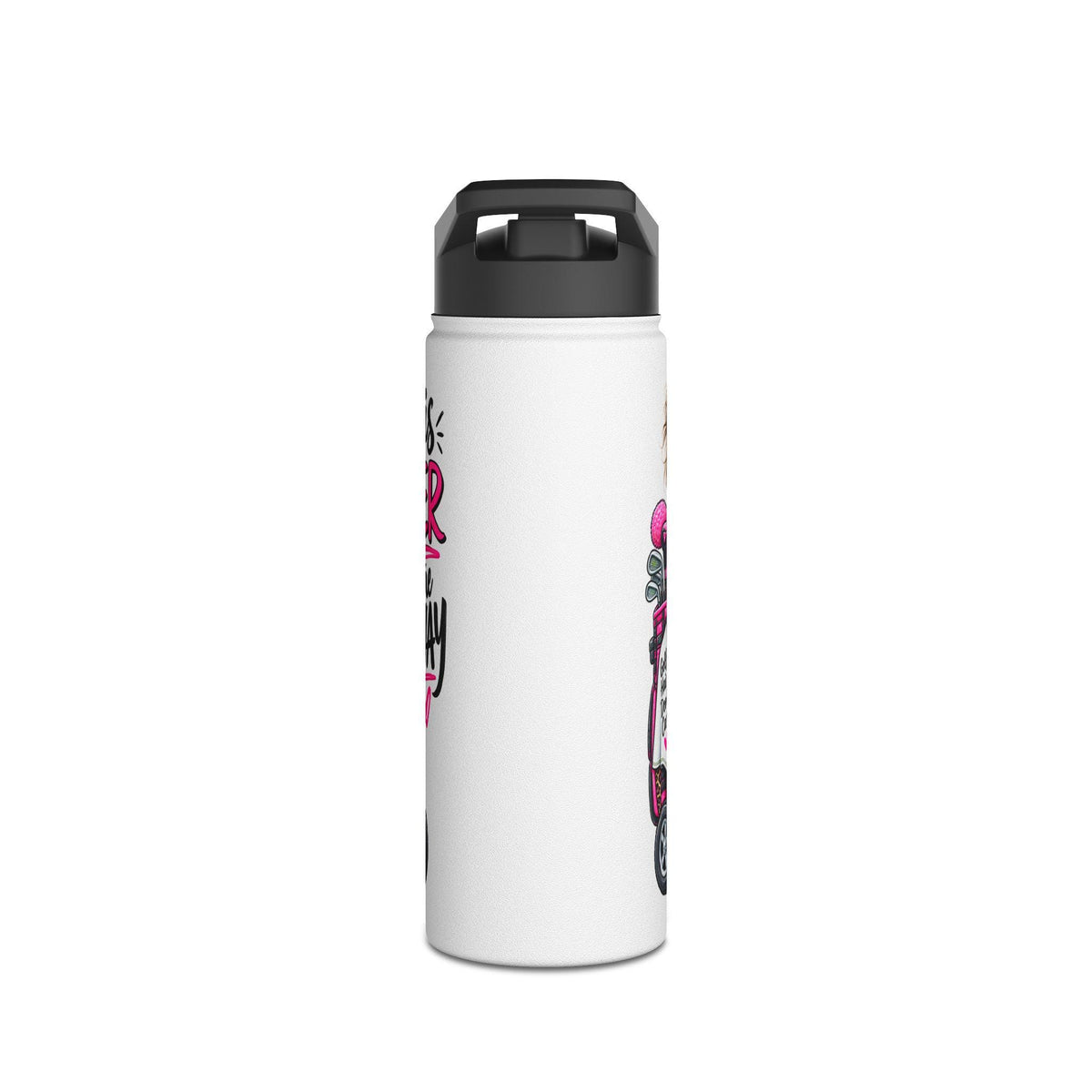 Retro Pink Golf Cart Girl Stainless Steel Water Bottle | Funny Vacation Golf Design