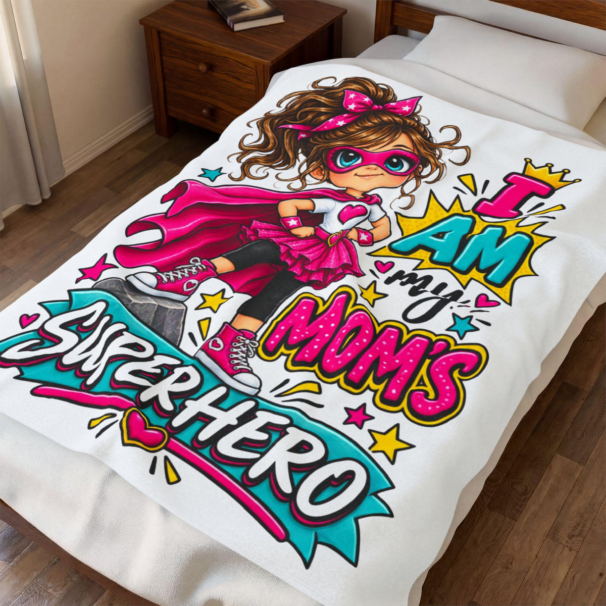 Superhero Girl Plush Blanket | Mom's Superpower Design, Soft Velveteen Throw