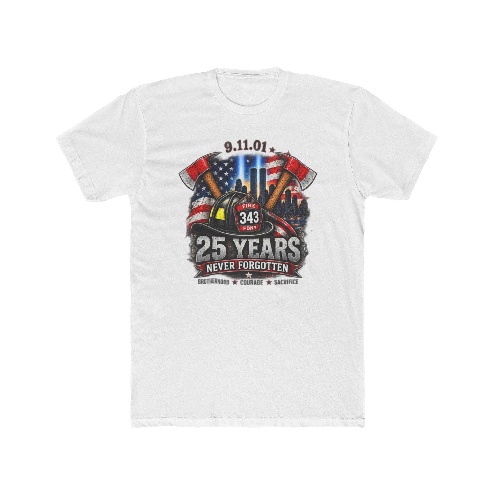 9/11 25 Years Never Forgotten Tee | 9 11 Firefighter Tribute, 343 Helmet Memorial