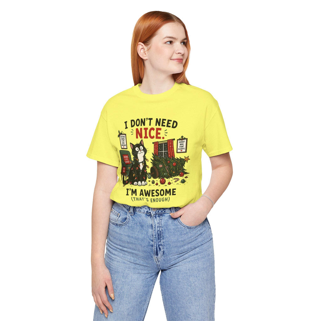 Humorous Christmas Cat T-Shirt | "I Don't Need Nice" Holiday Tee