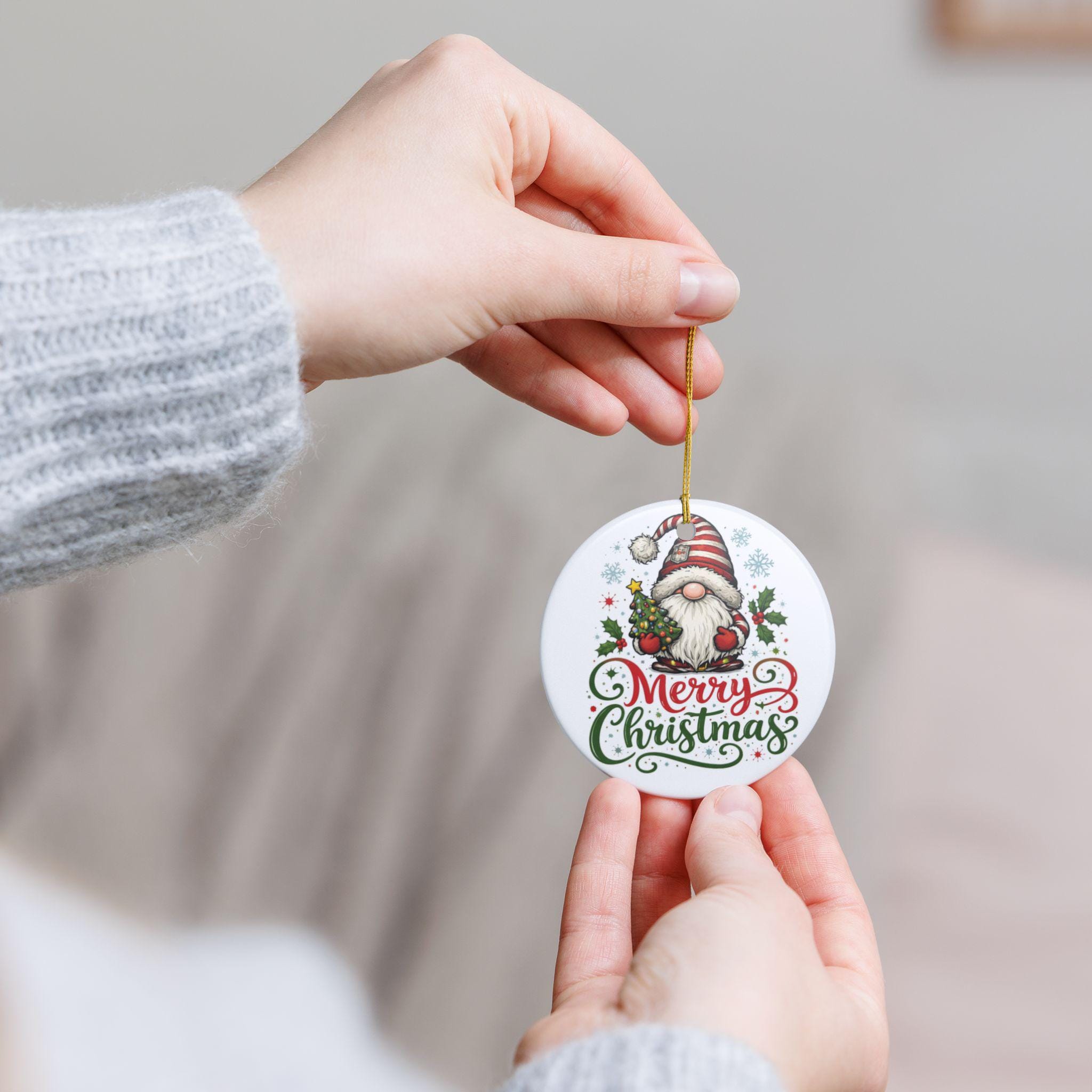 Gnome Merry Christmas Ceramic Ornament | Gnome Holiday Decoration