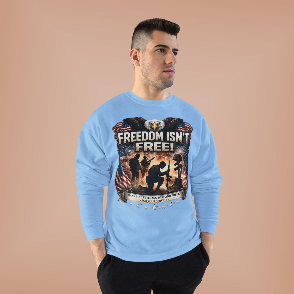 Patriotic Eagle Soldier Crewneck | Freedom Isn't Free, American Flag Sweatshirt