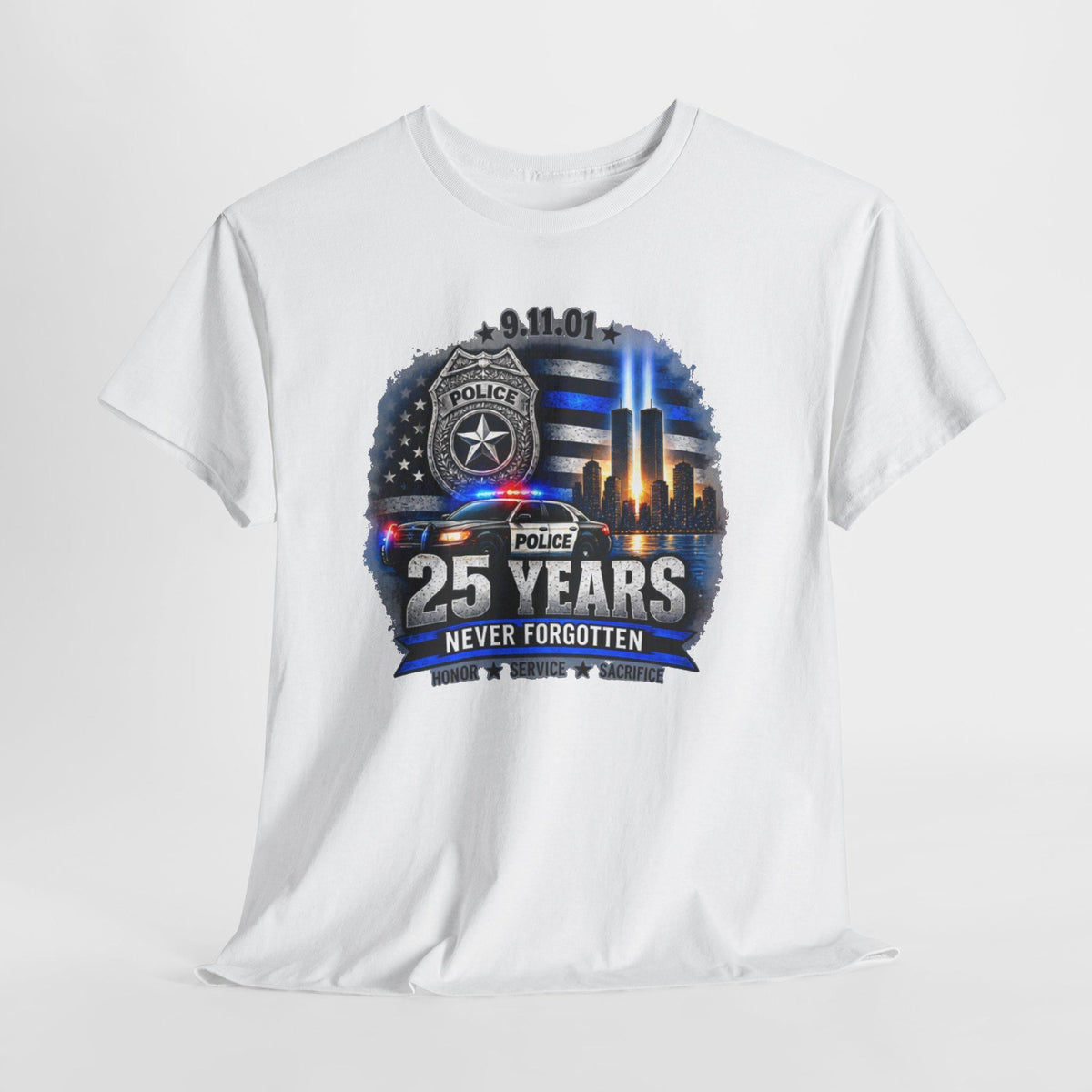 9-11 25 Years Never Forgotten Tee | Police Tribute, Twin Towers Memorial