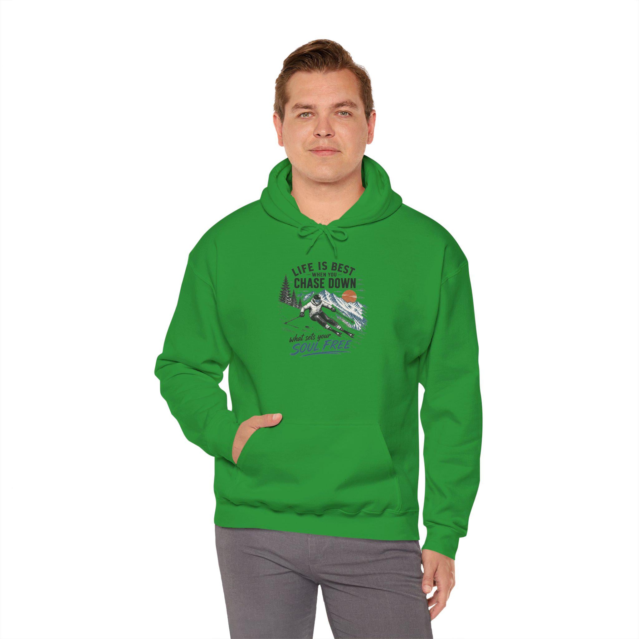 Life Is Chase Down Soul Free Hoodie | Retro Ski Mountain Graphic Sweatshirt
