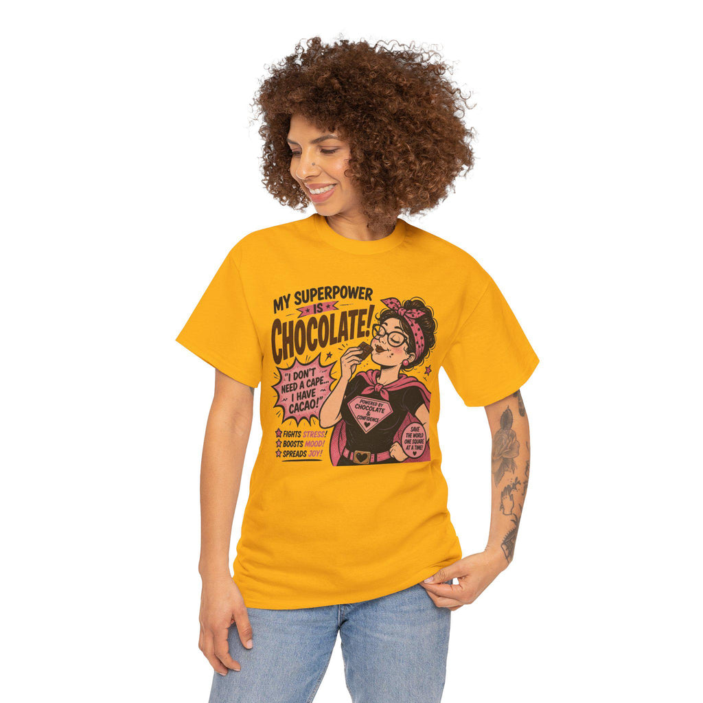 My Superpower Is Chocolate T-Shirt | Retro Comic Woman Chocolate Tee