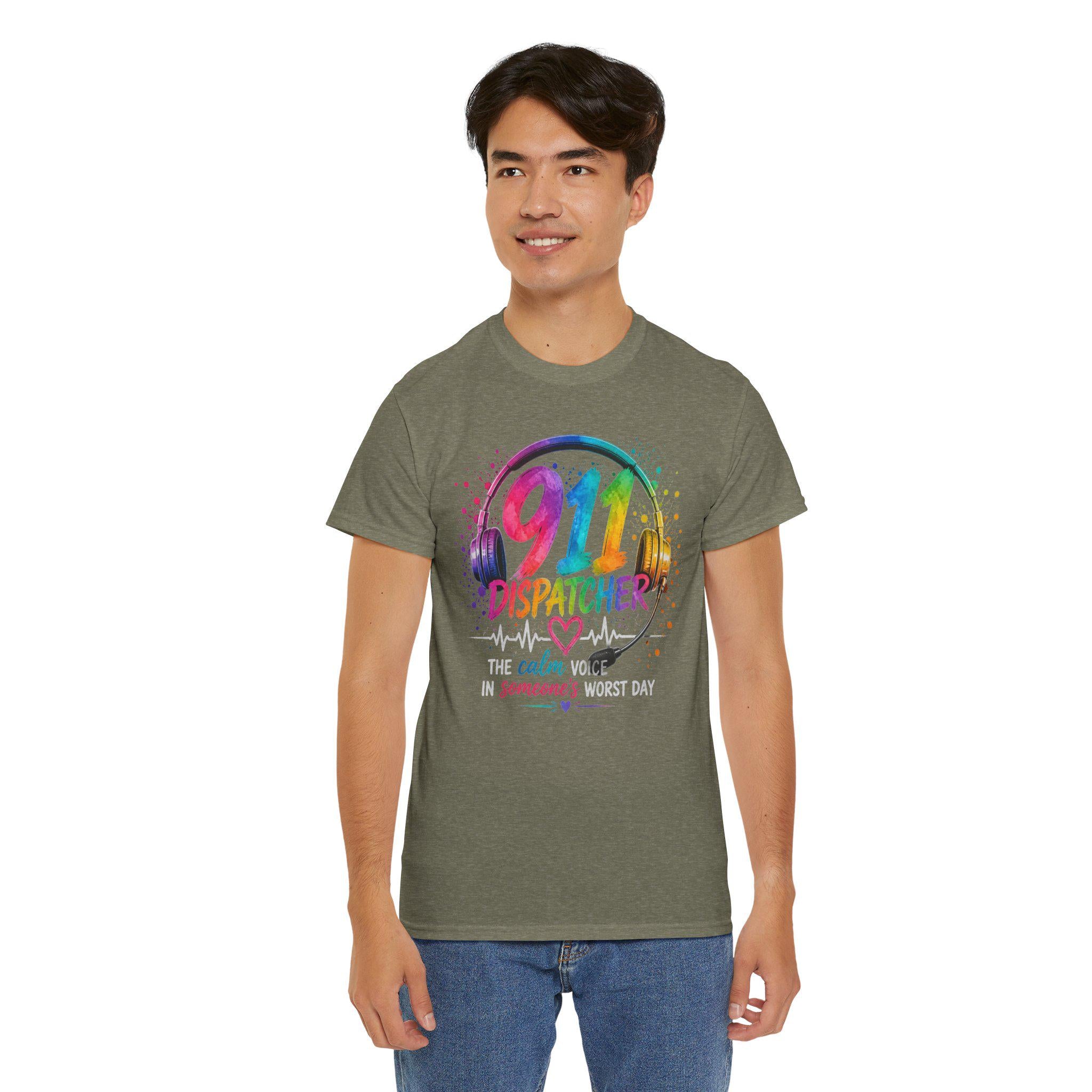 911 Dispatcher Tee | Rainbow Headset, Calm Someone's Worst Day design,first responder