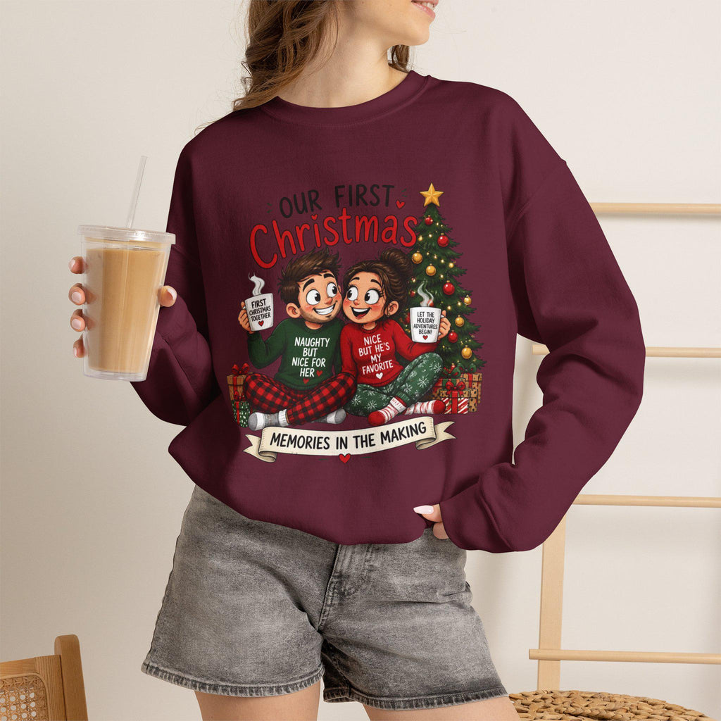 Our First Christmas Couple Illustration Crewneck Sweatshirt | Memories in the Making
