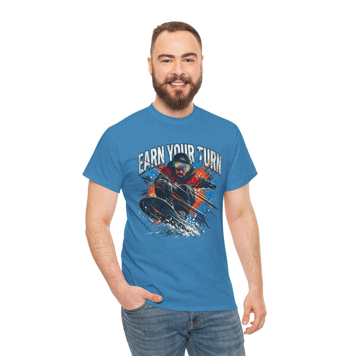 Earn Your Turn Snowboarder graphic tee | Snowboarding shirt, winter sports apparel