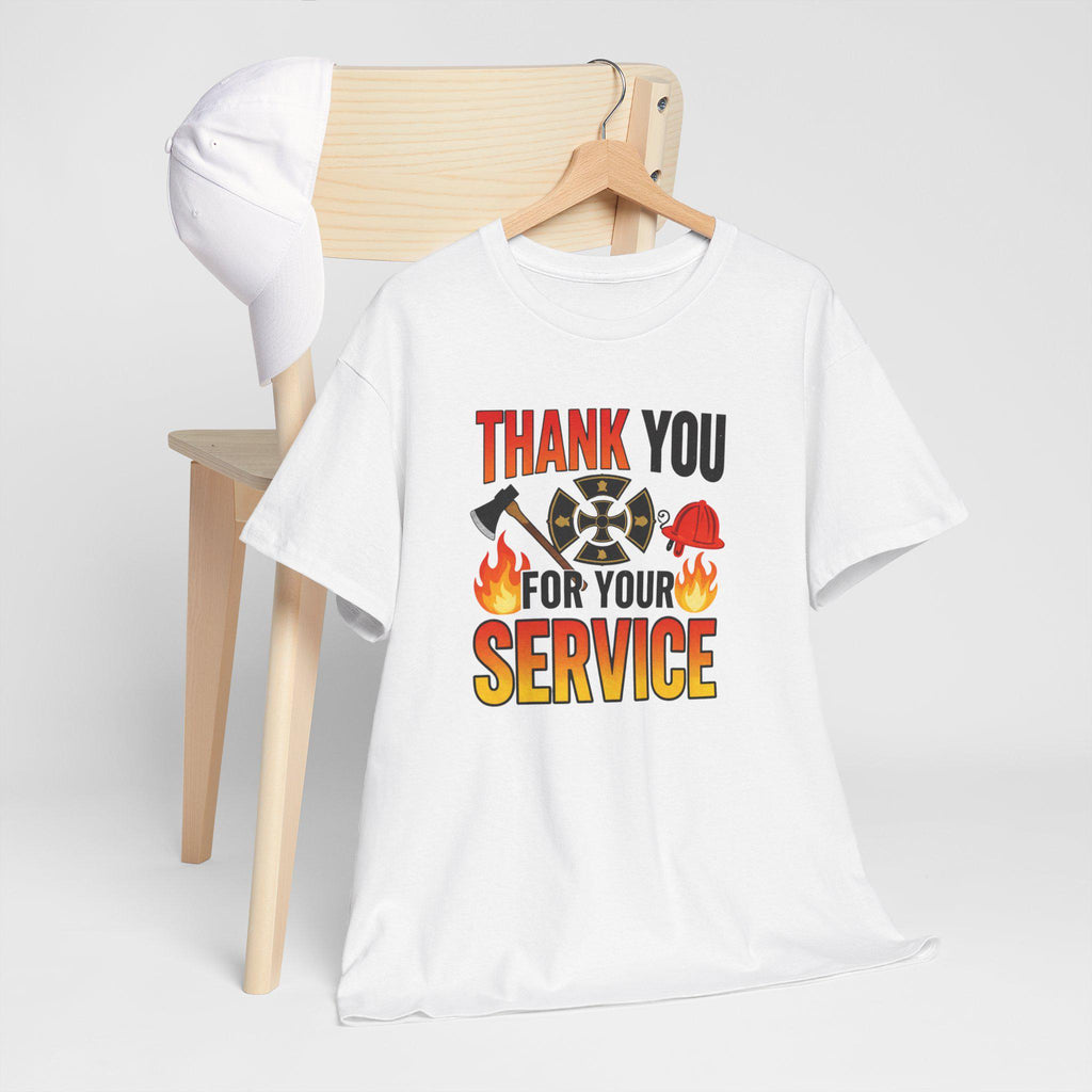 Thank You For Your Service Firefighter T-Shirt | Fire Helmet Flames Appreciation