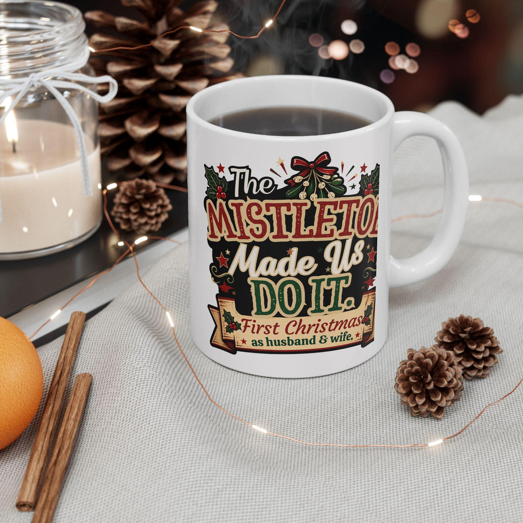 Mistletoe Kisses Mug | Vintage Christmas Ceramic Coffee Cup (First Christmas)