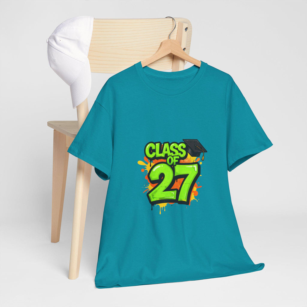 Class of 27 Graduation Tee | Neon Graffiti Grad Cap Design