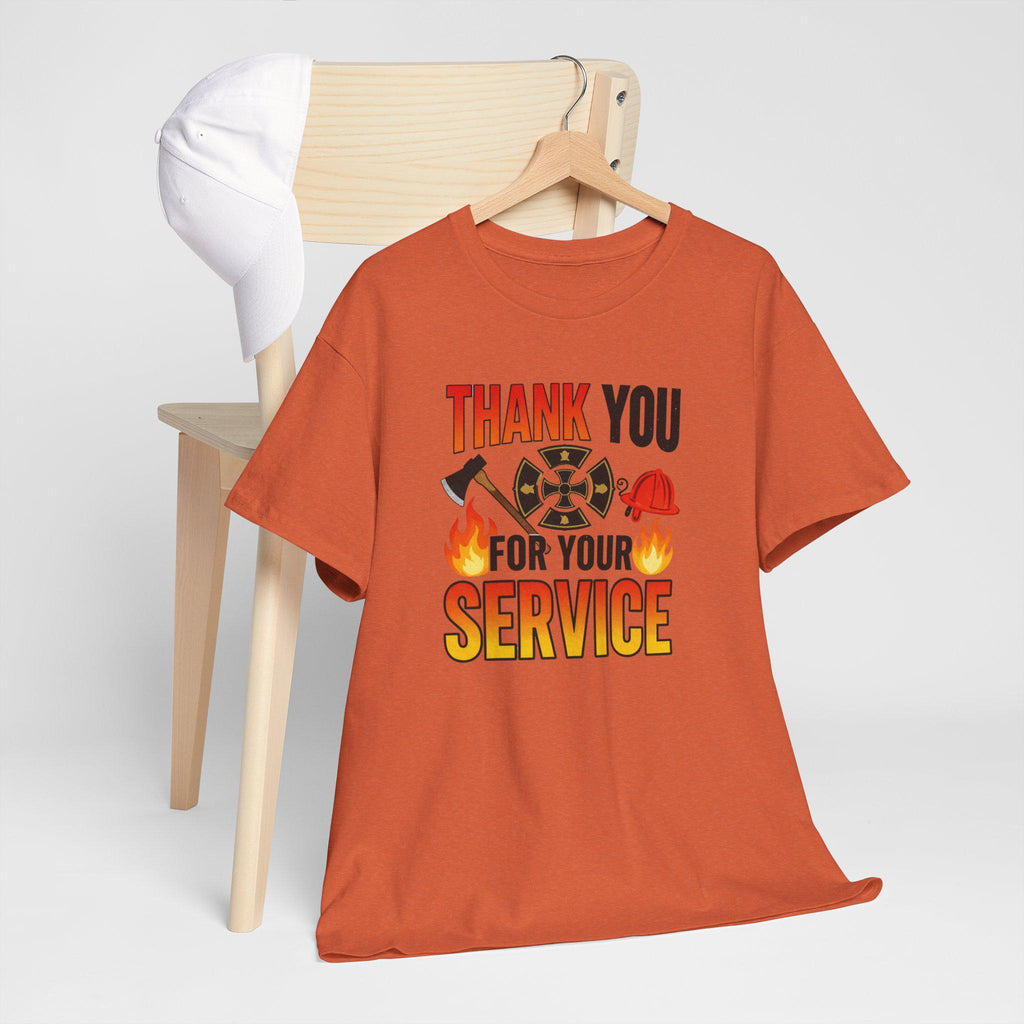 Thank You For Your Service Firefighter T-Shirt | Fire Helmet Flames Appreciation