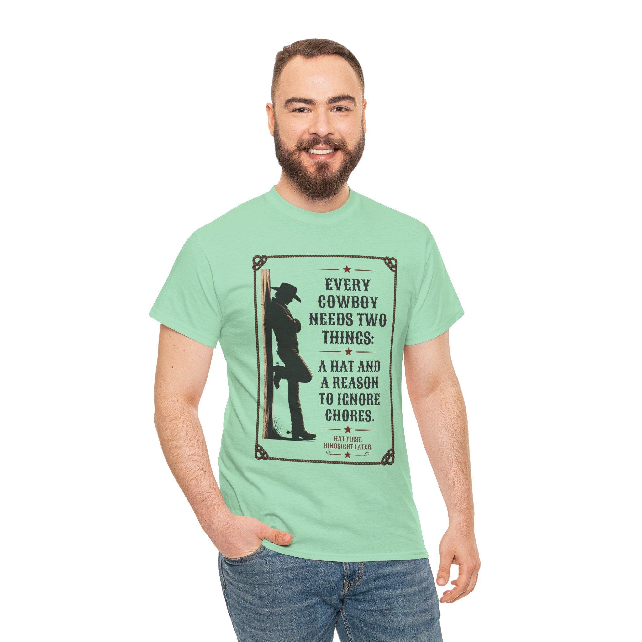 Every Cowboy Needs Two Things T-Shirt | Cowboy Silhouette, Western Quote