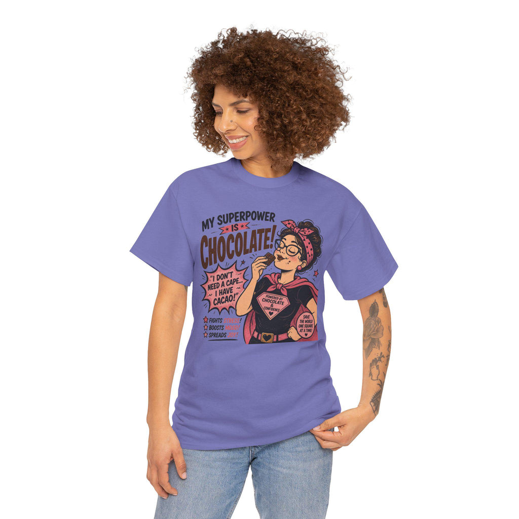 My Superpower Is Chocolate T-Shirt | Retro Comic Woman Chocolate Tee
