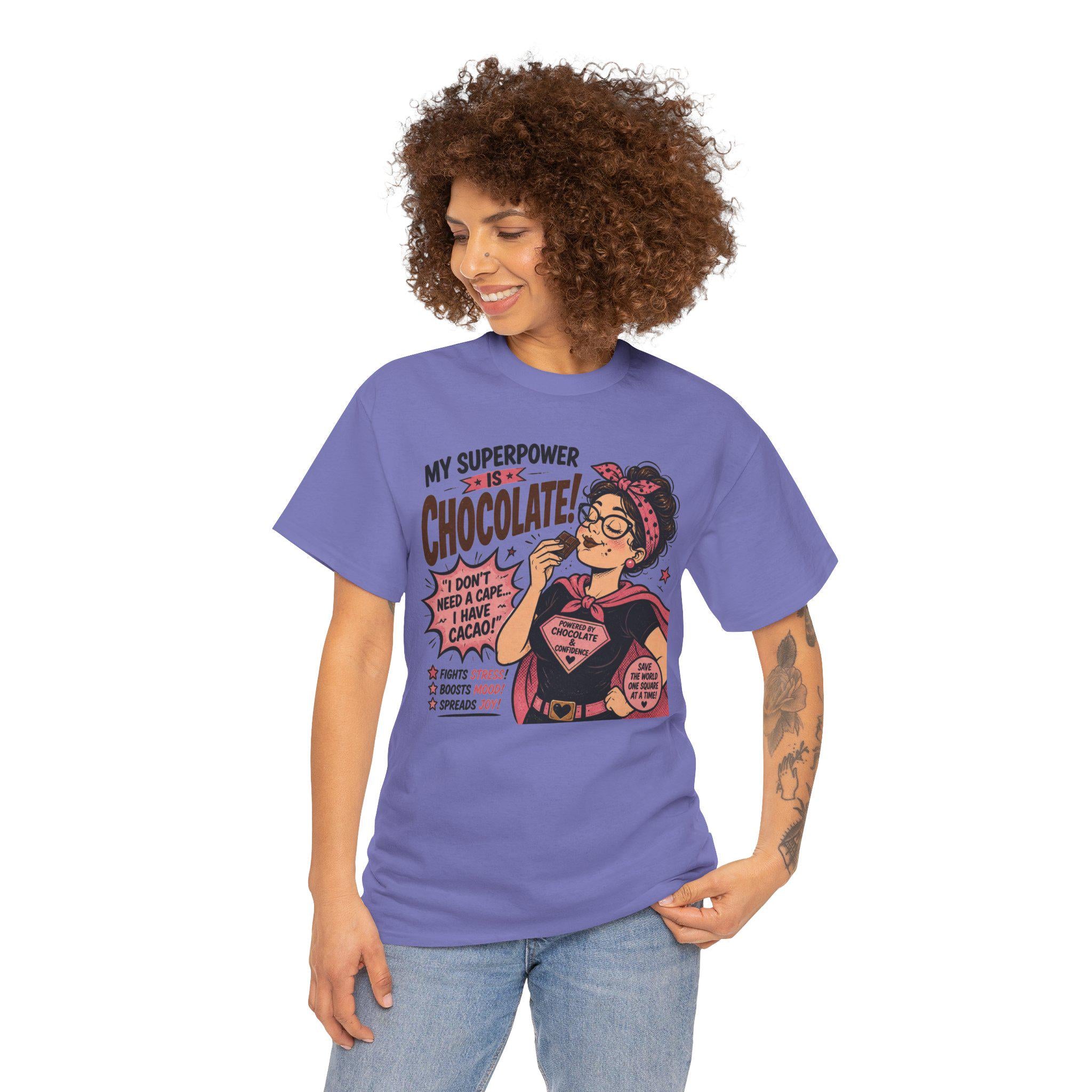 My Superpower Is Chocolate T-Shirt | Retro Comic Woman Chocolate Tee