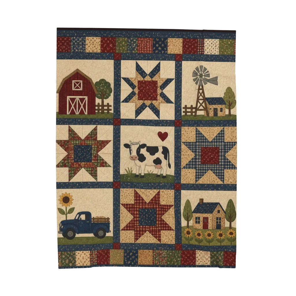 Farmhouse Patchwork Plush Blanket | Country Style, Cozy Comfort (Faux Patchwork)