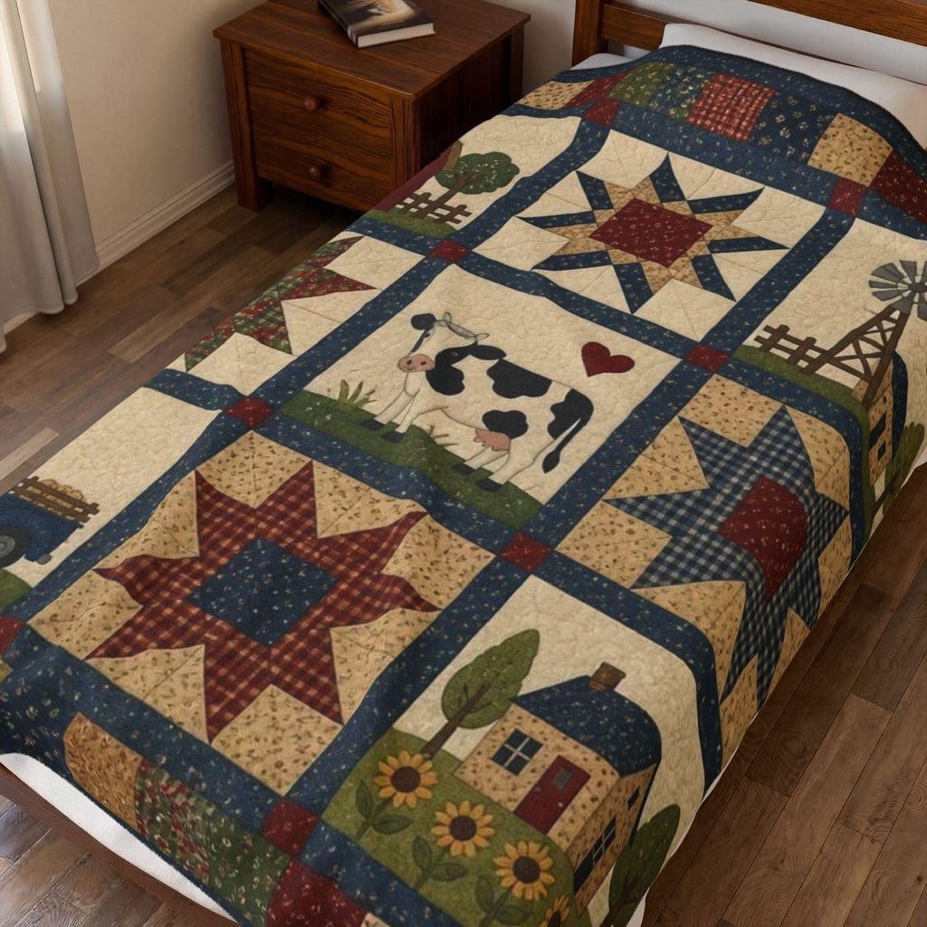 Farmhouse Patchwork Plush Blanket | Country Style, Cozy Comfort (Faux Patchwork)