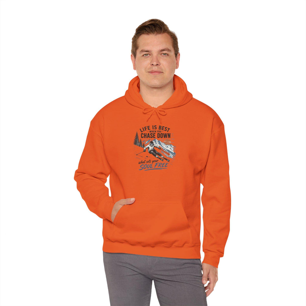 Life Is Chase Down Soul Free Hoodie | Retro Ski Mountain Graphic Sweatshirt