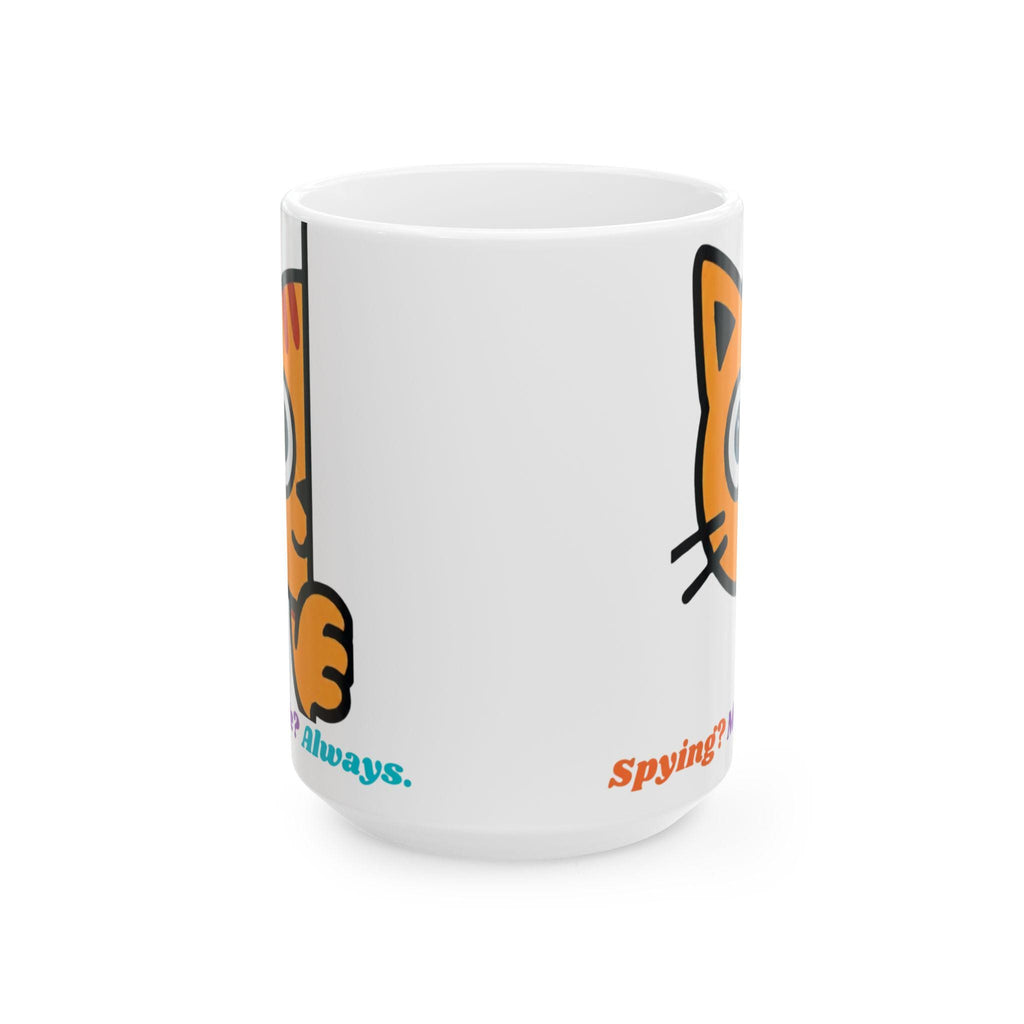 Cat Ceramic Mug, Playful Fox Peek Design, 11oz Coffee Cup