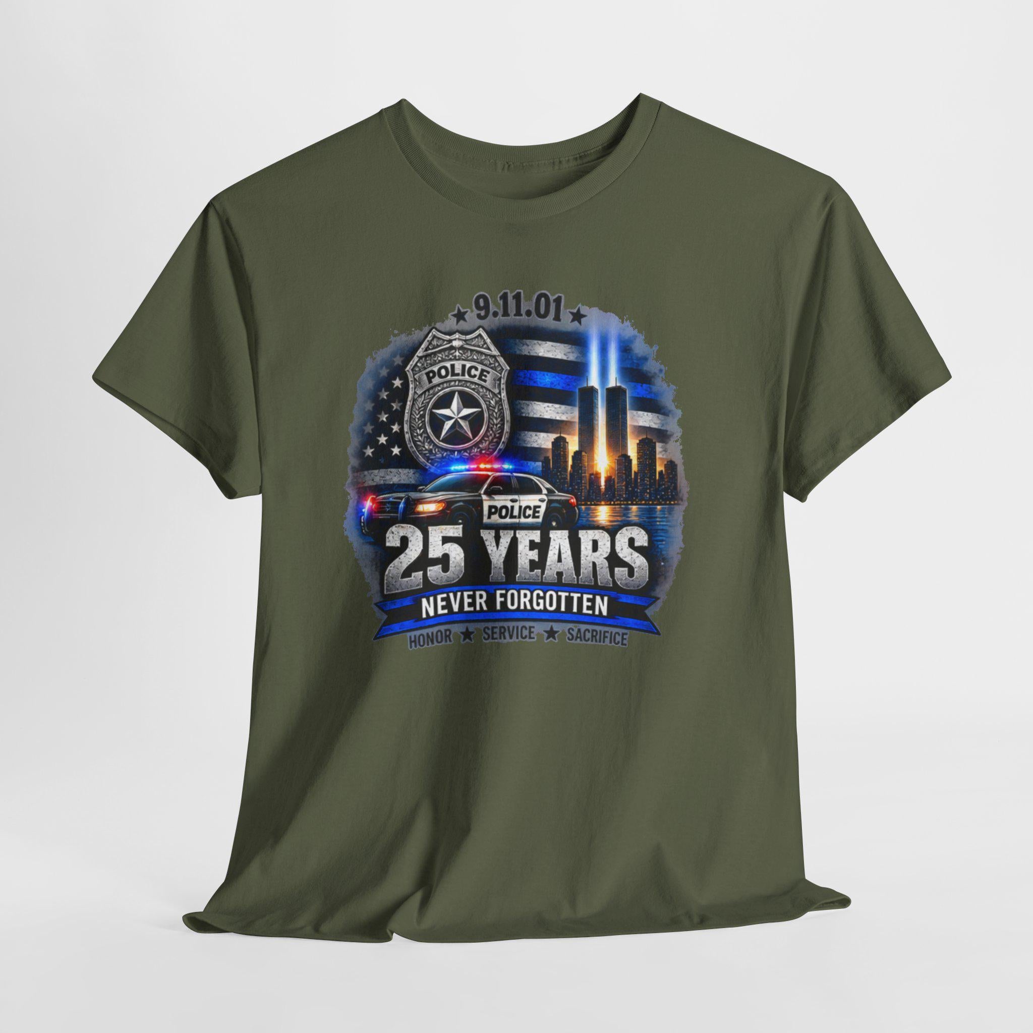 9-11 25 Years Never Forgotten Tee | Police Tribute, Twin Towers Memorial