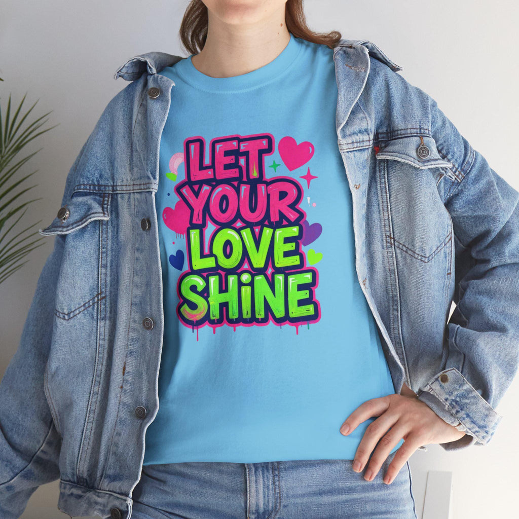 Let Your Love Shine Tee | Neon Heart Typography Shirt