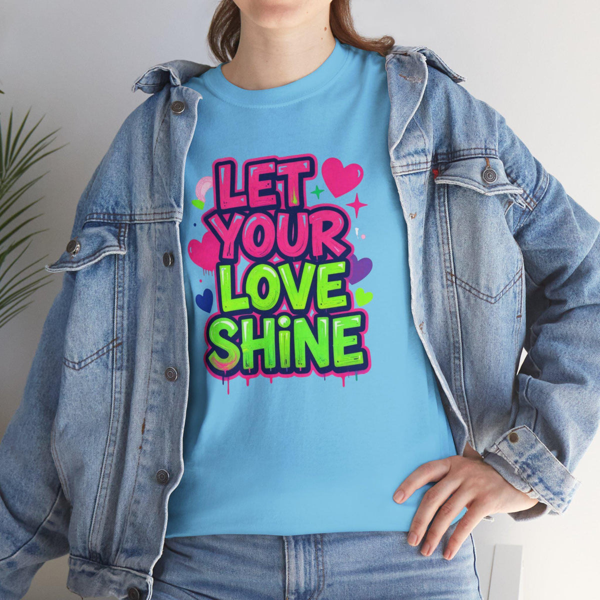 Let Your Love Shine Tee | Neon Heart Typography Shirt