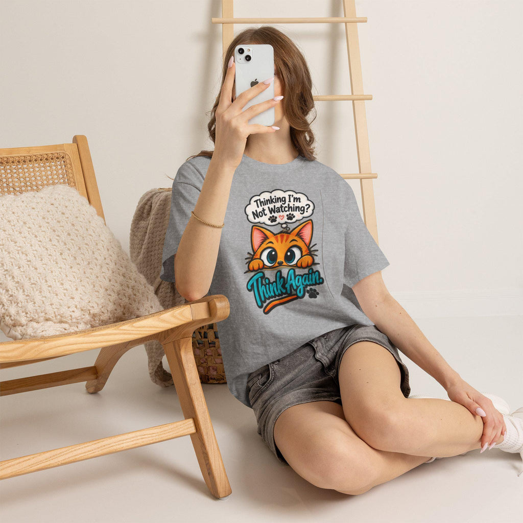 Humorous Cat T-Shirt, Wide-Eyed Cat Peek, Cotton Crew Neck Tee