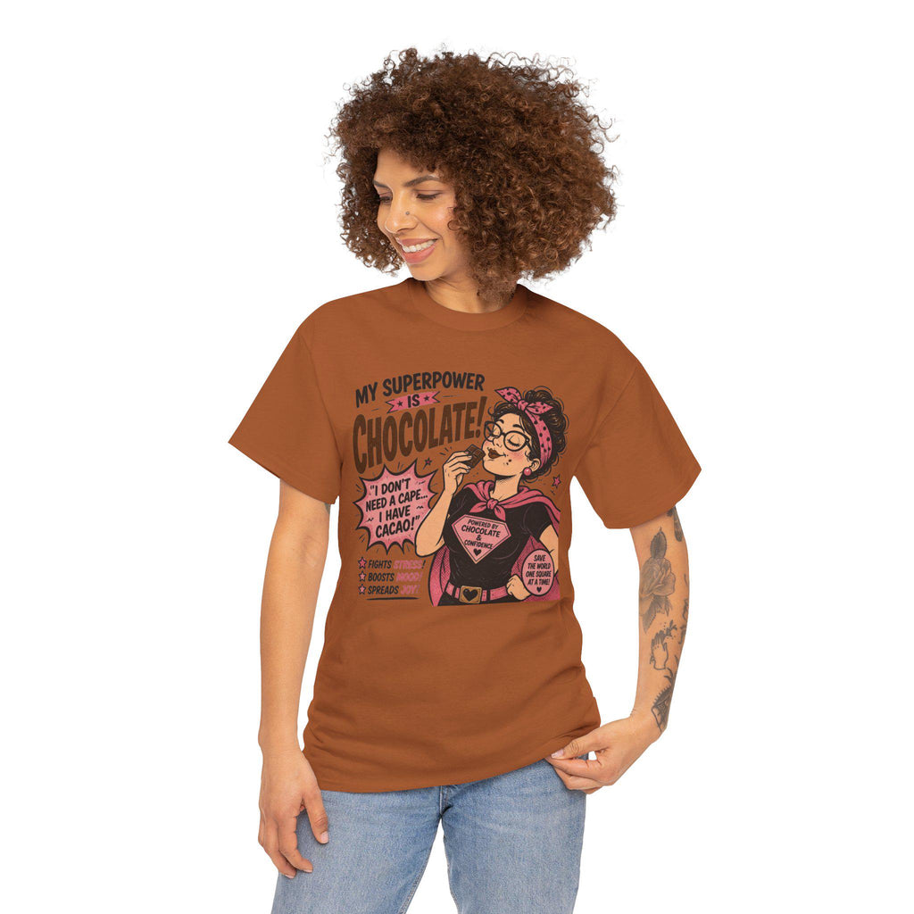 My Superpower Is Chocolate T-Shirt | Retro Comic Woman Chocolate Tee