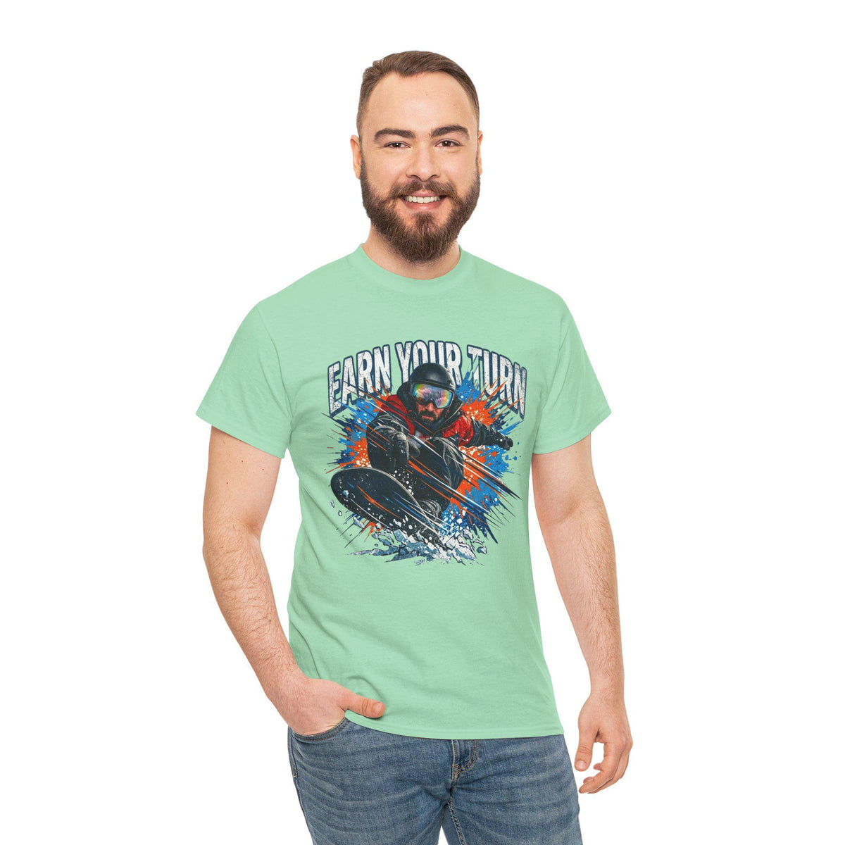 Earn Your Turn Snowboarder graphic tee | Snowboarding shirt, winter sports apparel