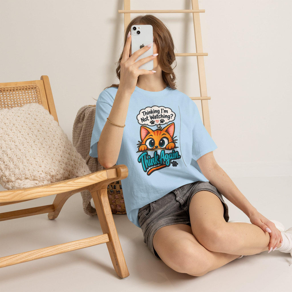 Humorous Cat T-Shirt, Wide-Eyed Cat Peek, Cotton Crew Neck Tee