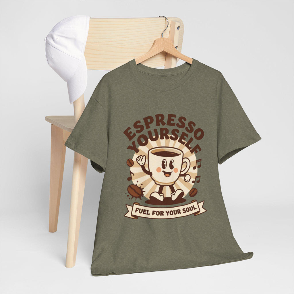 Espresso Yourself mug character T-Shirt | coffee pun tee, fuel for your soul