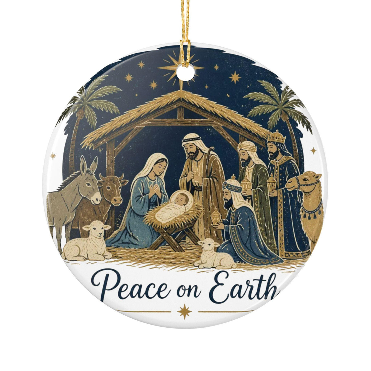 Ceramic Nativity Ornament | Keep Christ in Christmas, Pine Holly Accents