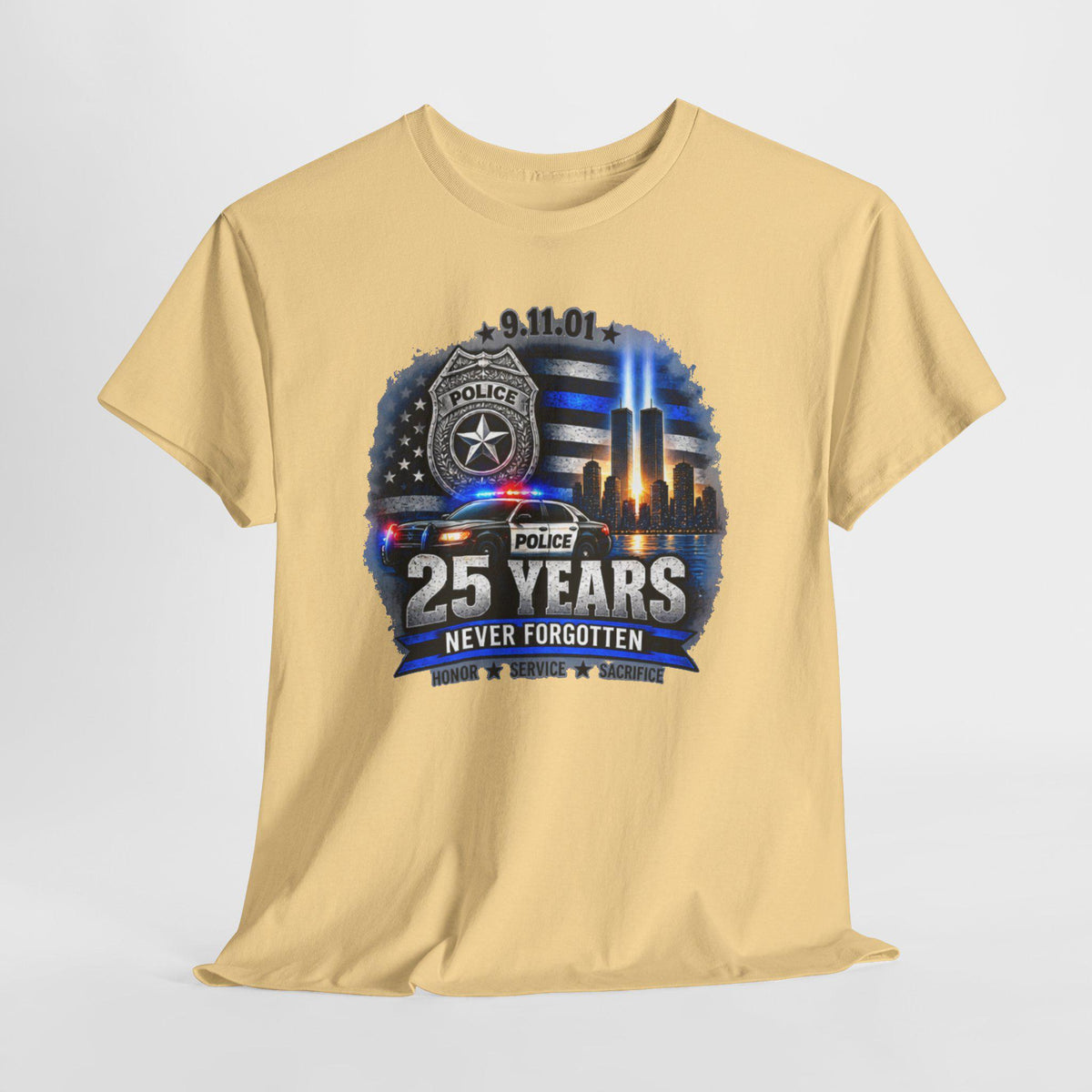 9-11 25 Years Never Forgotten Tee | Police Tribute, Twin Towers Memorial