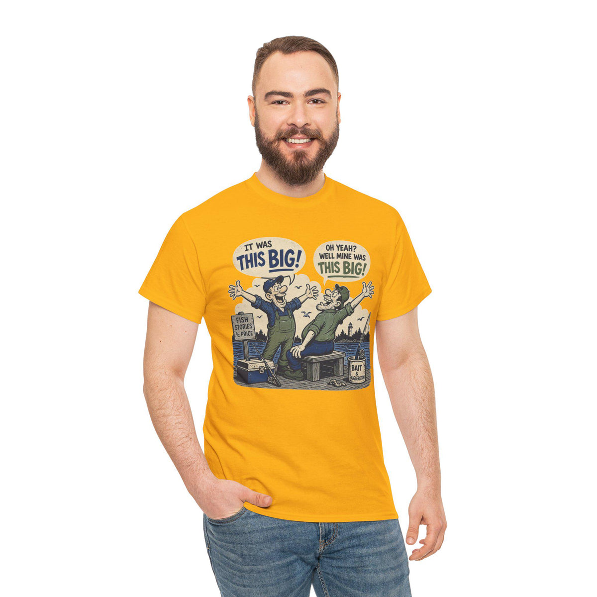 Fishing Tale This Big T-Shirt | Retro Cartoon Fishermen Tee