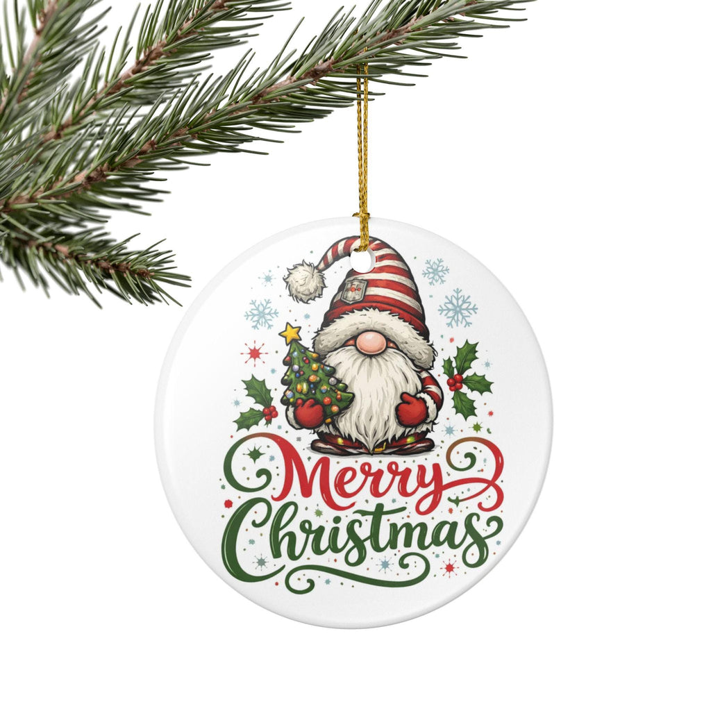 Gnome Merry Christmas Ceramic Ornament | Gnome Holiday Decoration