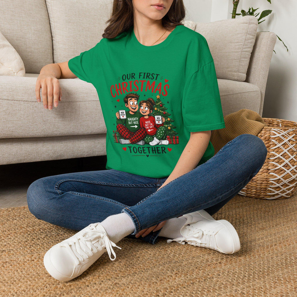 Our First Christmas Couple Illustration T-Shirt | Matching Holiday Tee