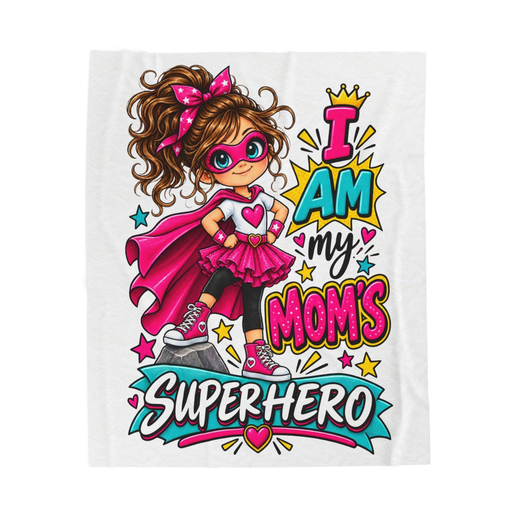 Superhero Girl Plush Blanket | Mom's Superpower Design, Soft Velveteen Throw